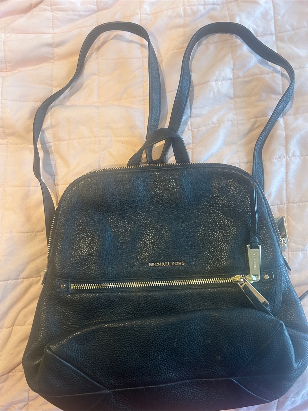 Michael Kors Black Pebbled Leather Backpack with Gold Hardware